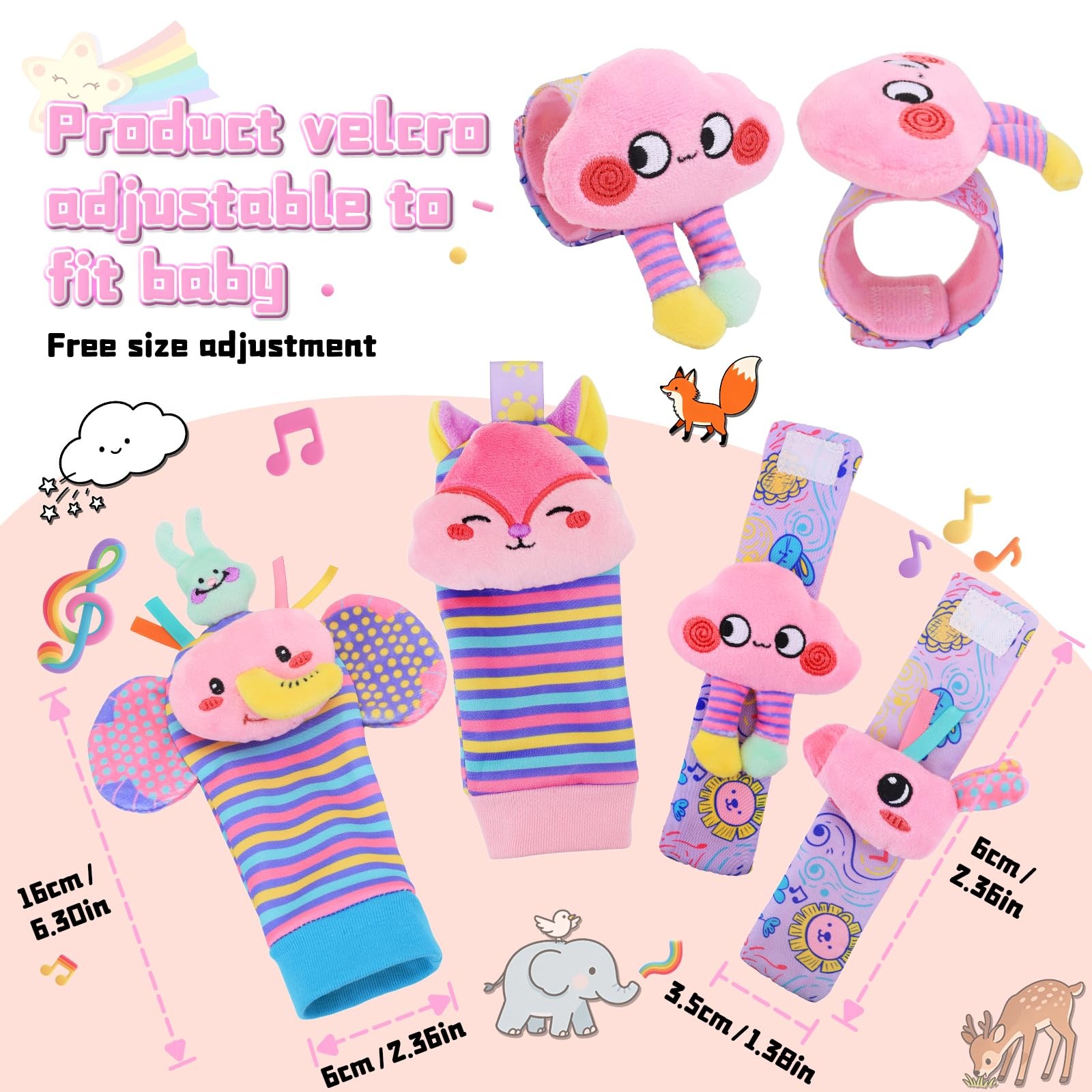 Sensory Rattle Socks and Foot Finder Set for Infants 0-12 Months – Pink