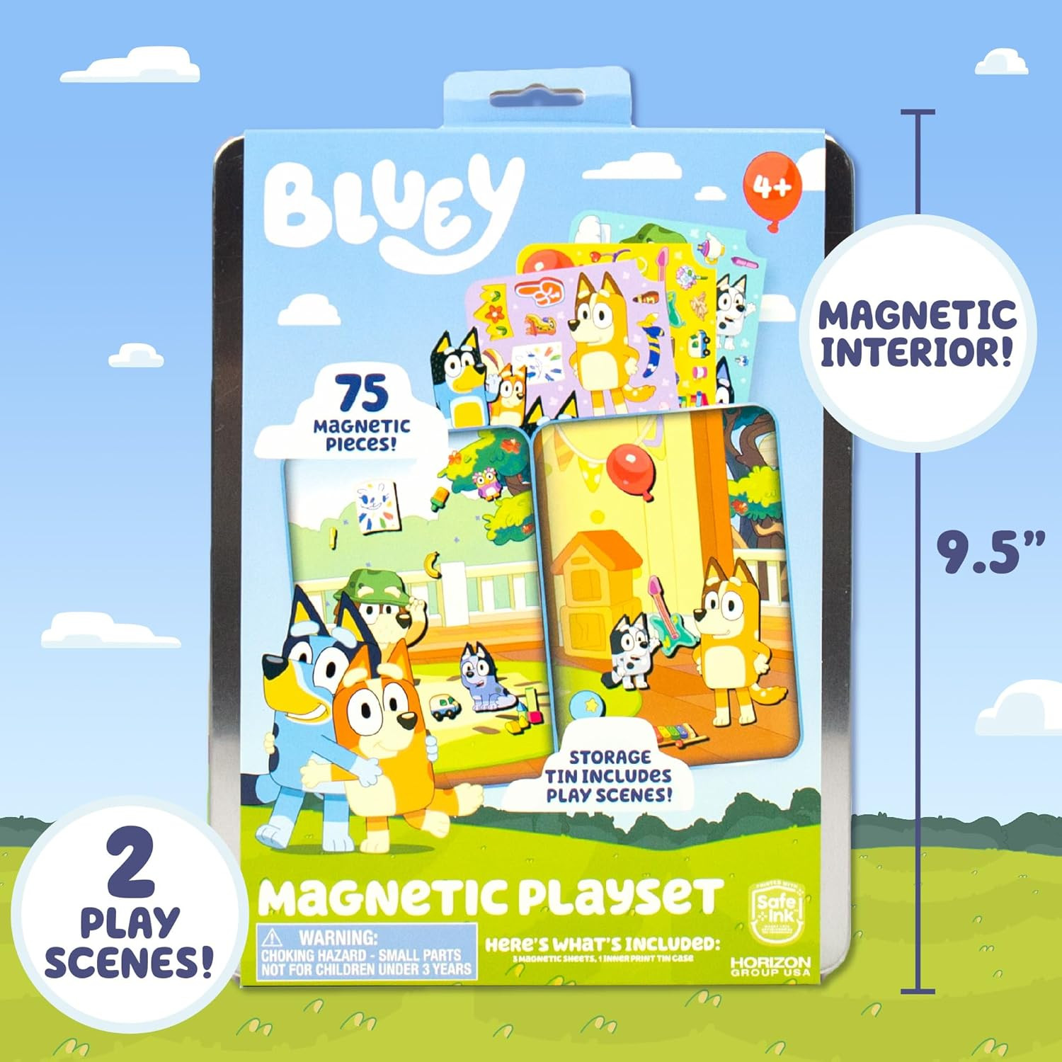 Bluey Magnetic Playset with Tin Case – 75 Pcs Character Magnets for Kids Ages 3+