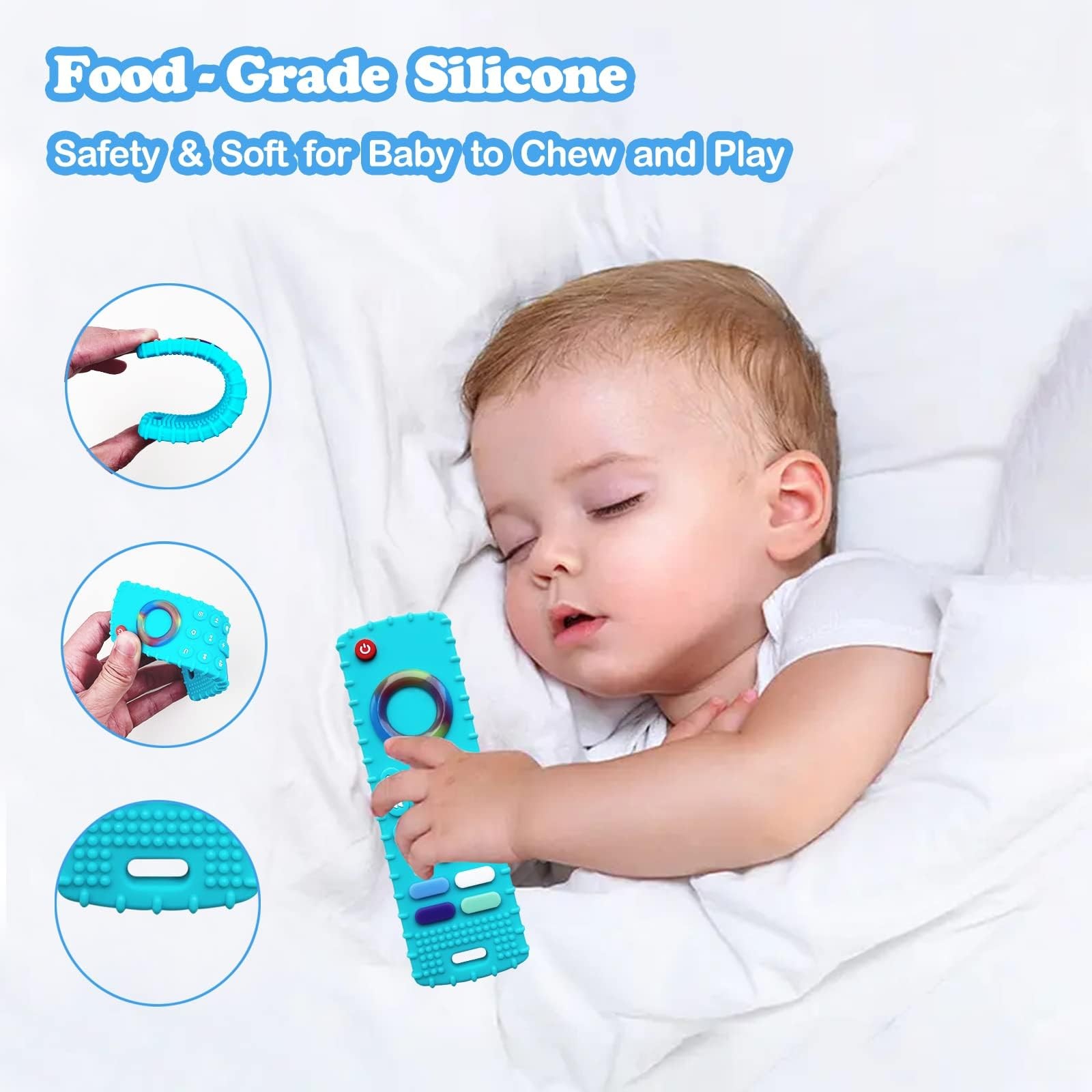ERSIHUA 2-Pack Silicone Baby Teething Toys, TV Remote New-F Black+R Purple