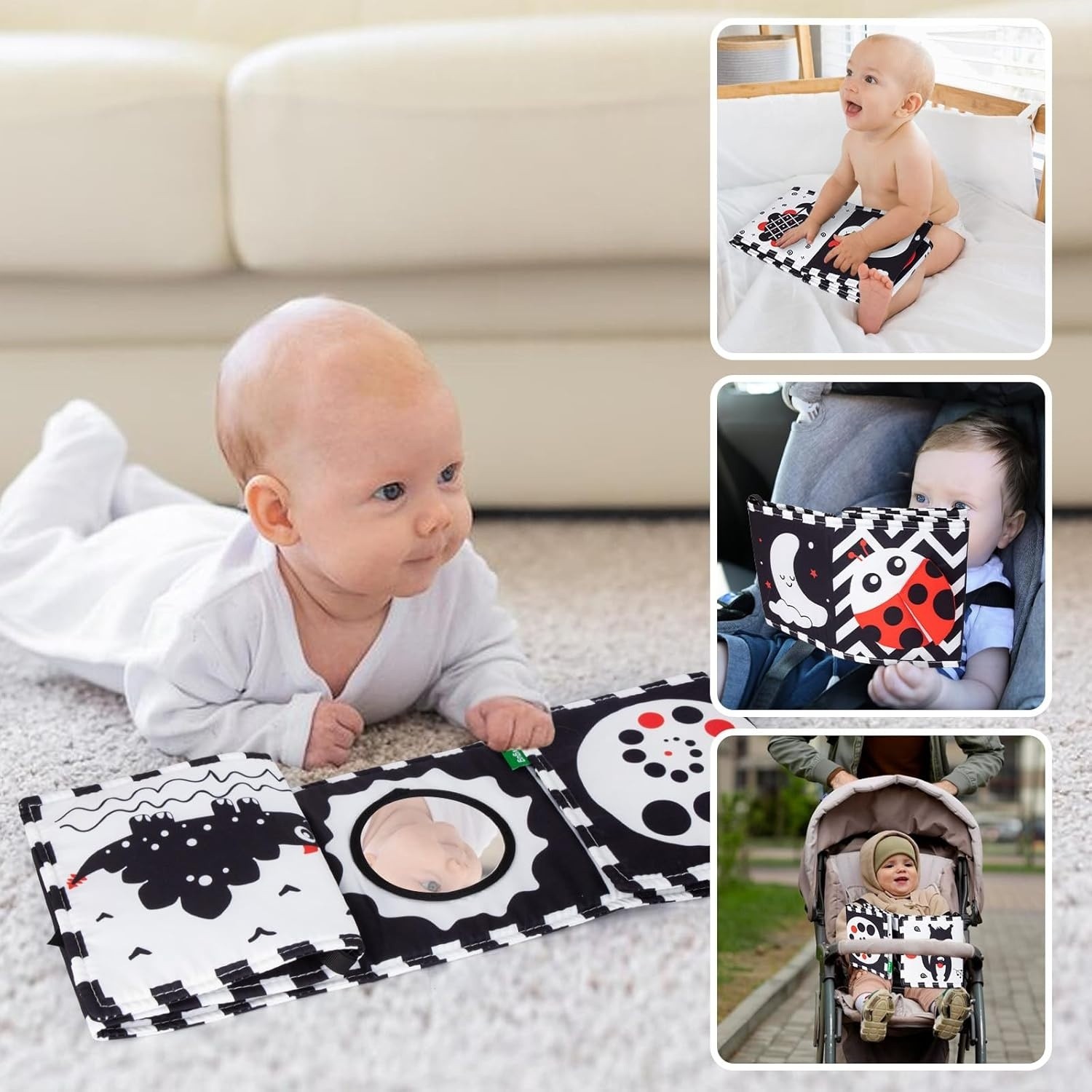 Cawgug Black and White High Contrast Baby Toys for Newborn Brain Development Tum
