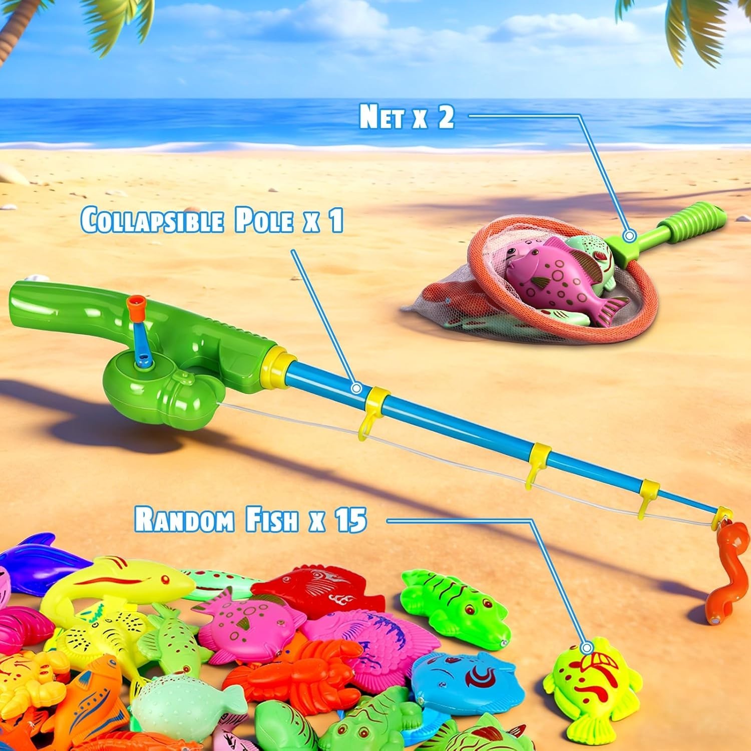 15-Piece Magnetic Fishing Game Set – Perfect for Toddler Pool Parties