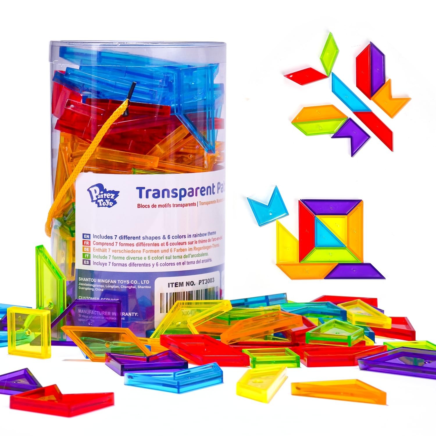 Transparent Pattern Blocks, 126 Pcs Geometric Shapes Blocks, Tangram Puzzles,…