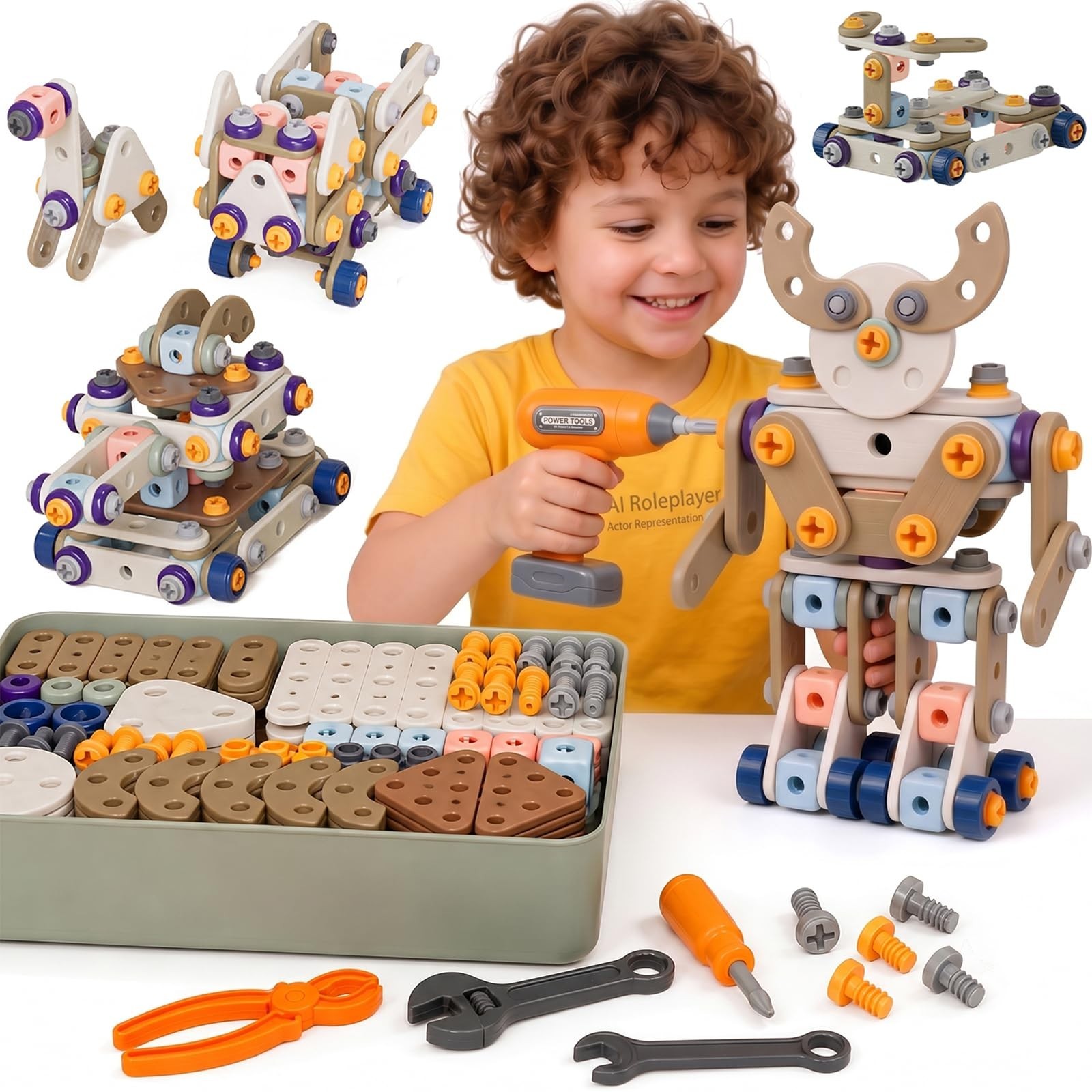 211 Pcs Kids Tool Set for Kids Ages 3-8, STEM Building Toys with Electric Drill