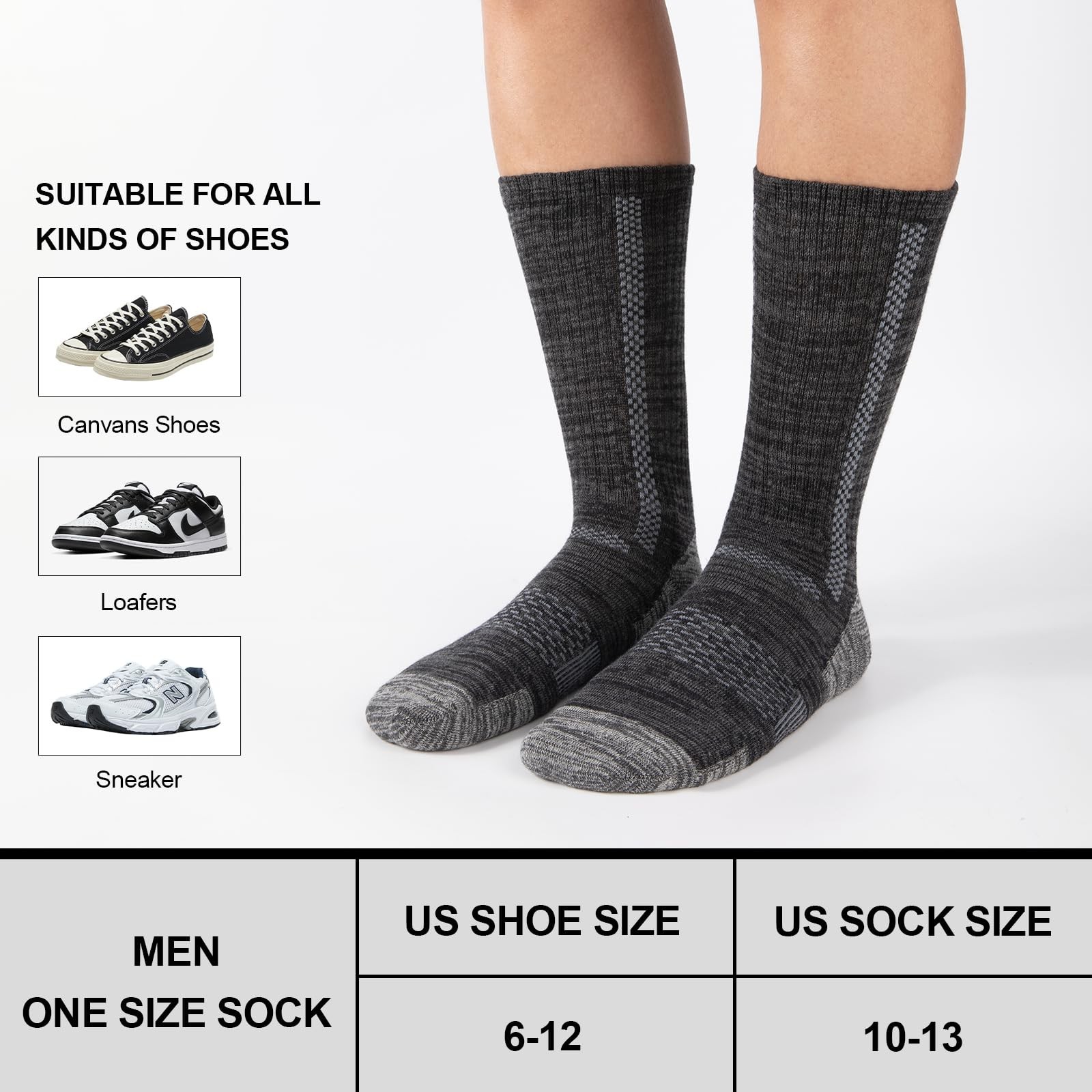 Heatuff Men’s Crew Work Boot Socks 6 Pairs, Thick Cotton Cushioned Socks, Moi…