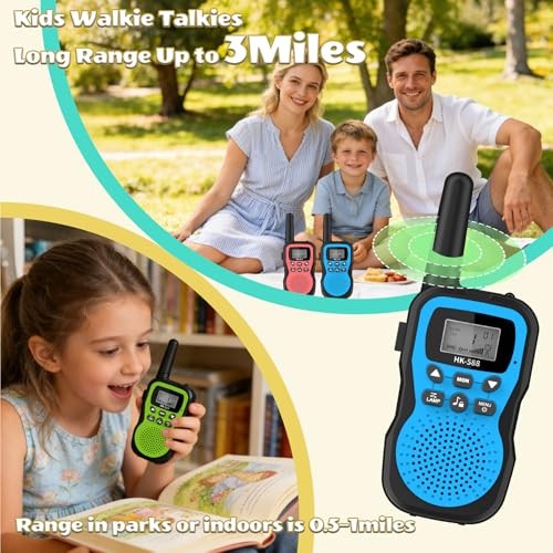 Kids Walkie Talkies 3 Pack,Rechargeable Walkie Talkies for Kids Blue Pink Green