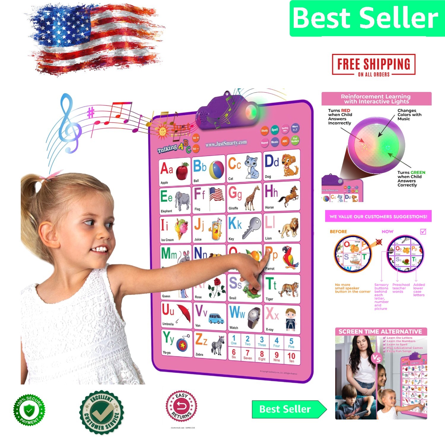 Colorful Interactive Music ABCs & 123s Chart for Toddlers – Educational Fun!