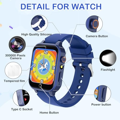 Blue Kids’ Smart Watch – 26 Games Watches – Blue for Ages 5-12
