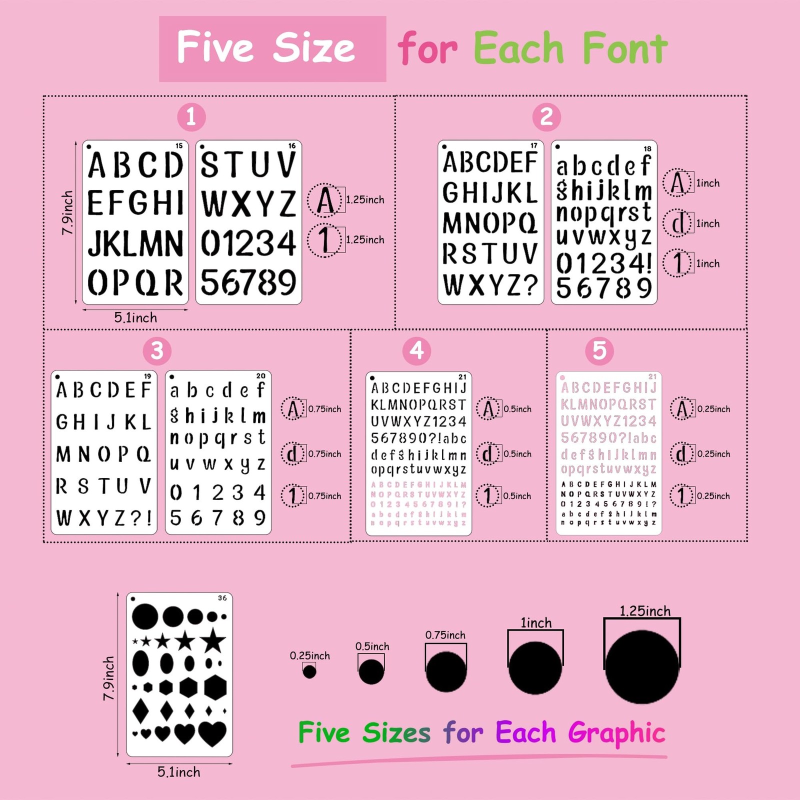 Small Letter Stencils for Painting-36 Pcs 1/4, 1/2, 3/4, 1, 5/4 Inch Reusable…