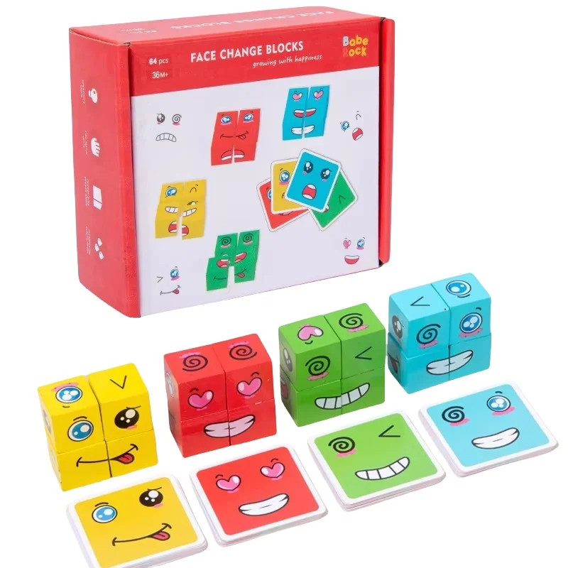 Face Change Cube Puzzle Game Kids Expression Matching Blocks Toy Set