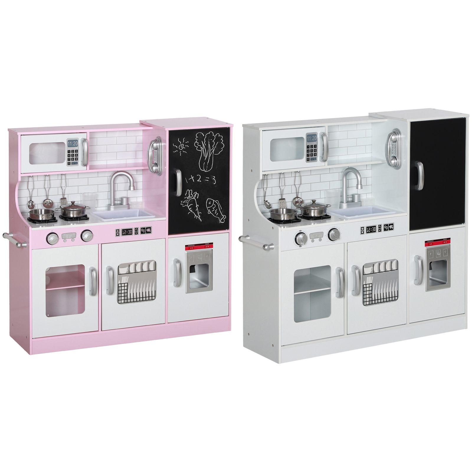 Play Kitchen, Kids Kitchen Playset w/ Play Phone, Chalkboard