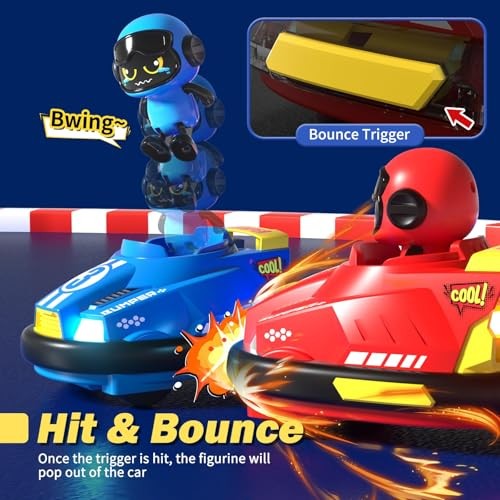 2 Pack Cute Cartoon Remote Control Bumper Car for Toddlers-Mini RC Red+Blue