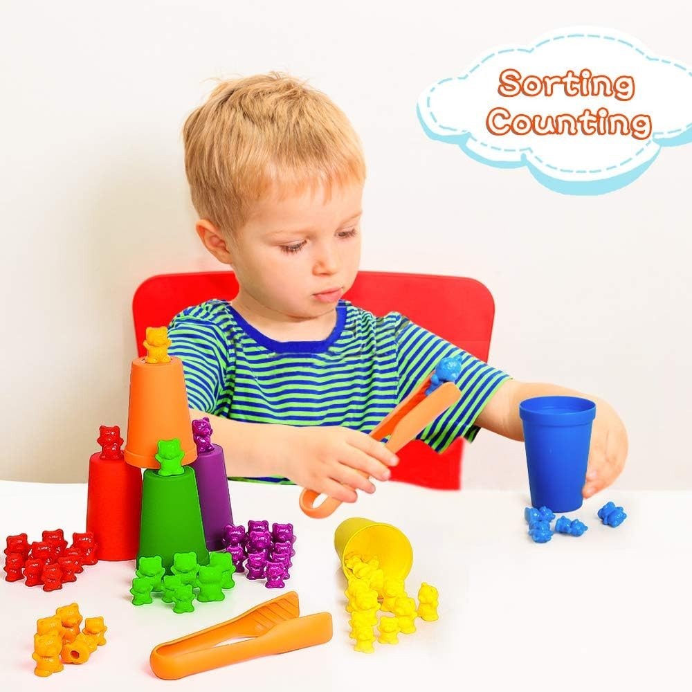 Multi-Color Counting Bear Toy with Tweezers and Storage Box – Play & Learn