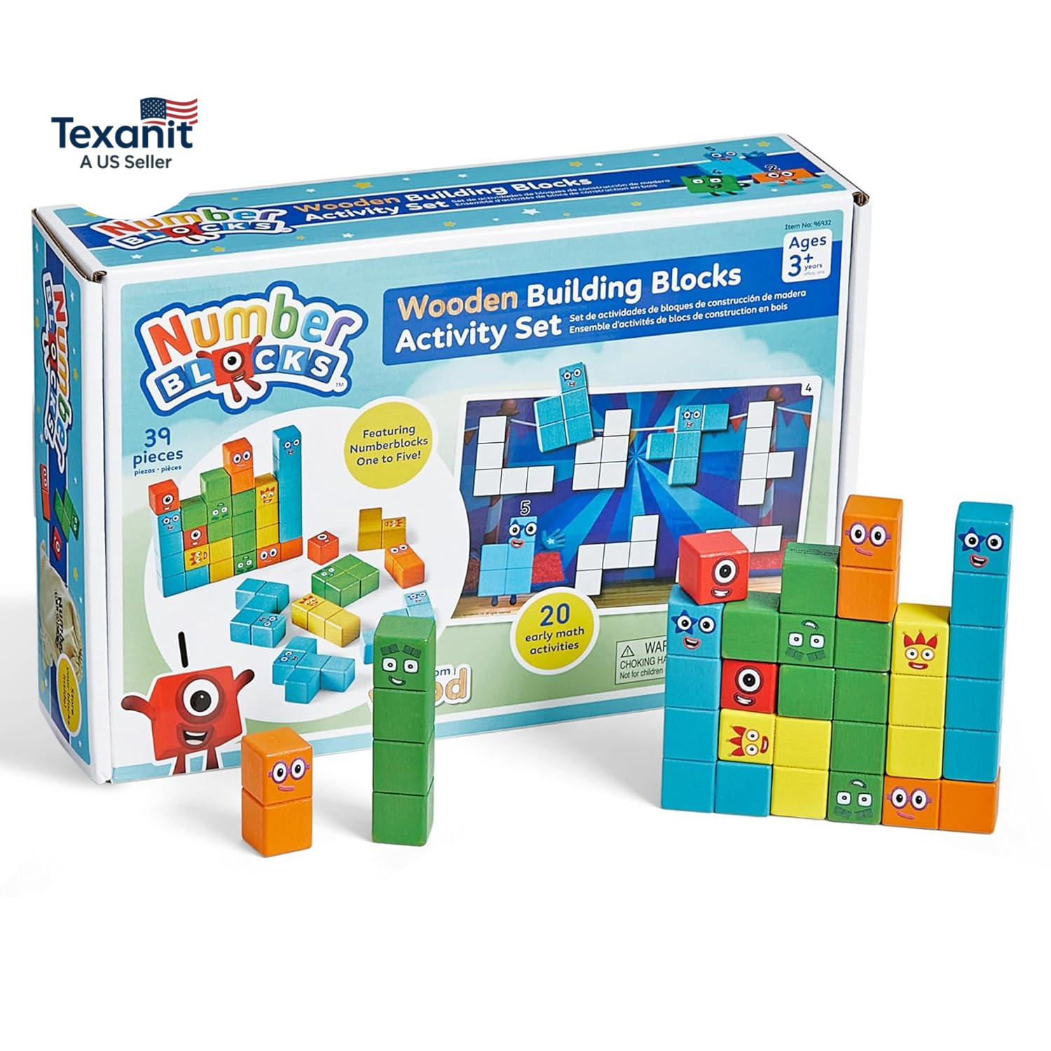 Numberblocks Wooden Building Blocks Activity Set, Wood Stacking Toy, Counting Bl
