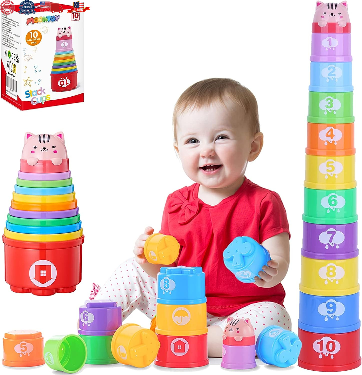 MOONTOY Stacking Cups Baby Toys 6 10 12 18 Months Montessori Toys for 1 Year