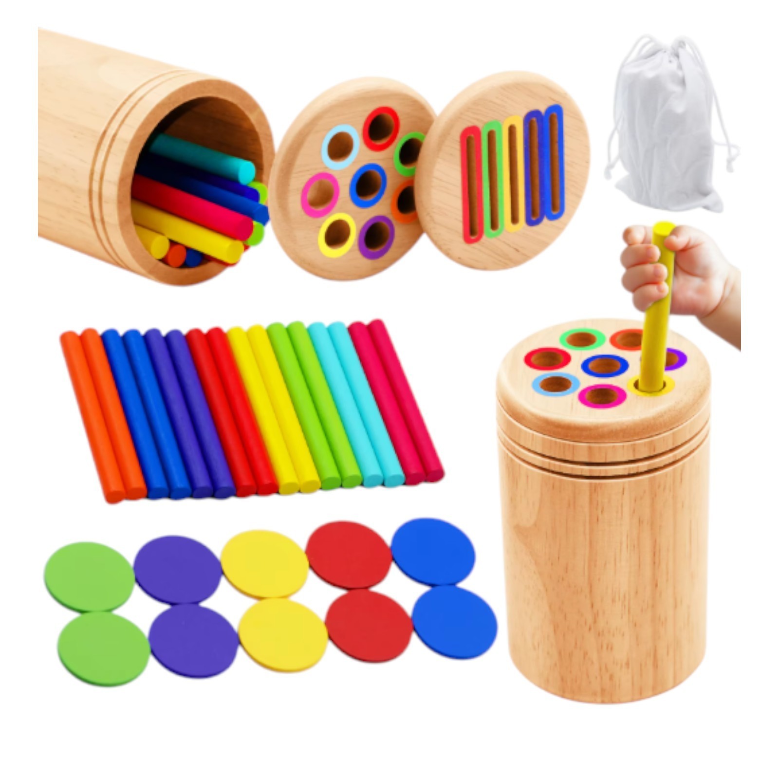 Montessori Wooden Color Sorting Shape Puzzle Toy for Toddlers L Flat stick