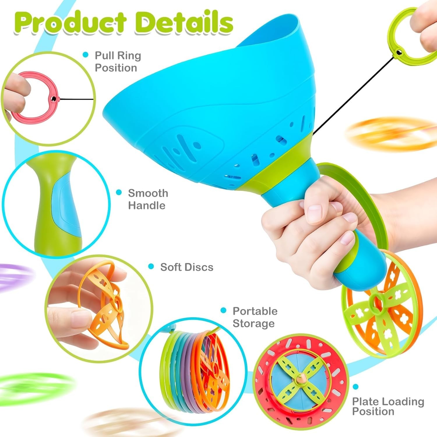 Outdoor Flying Disc Launcher 4 Pack Kids Ages 3-8 Family Games Safe Durable