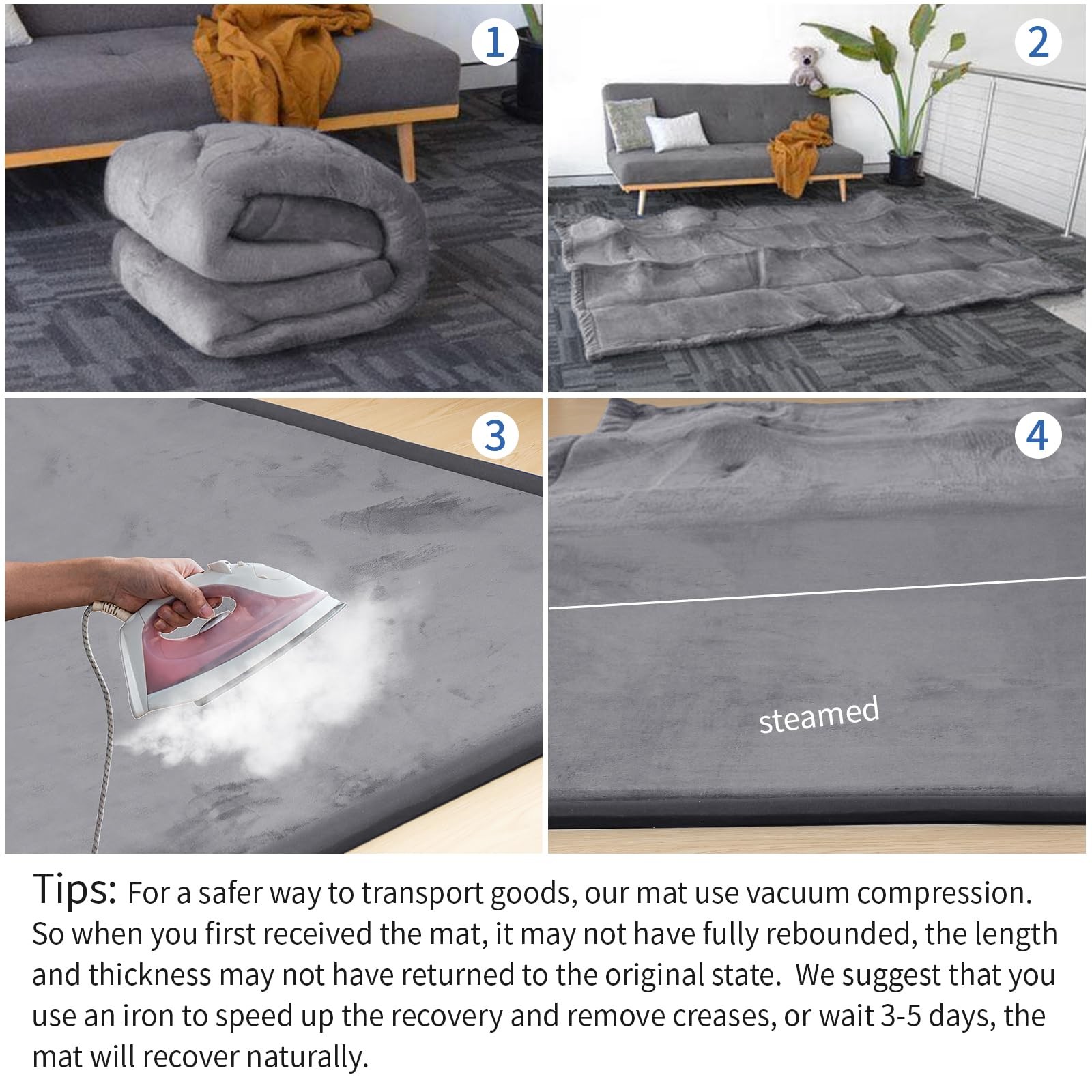 Huloo Sleep Ultra Soft Baby Play Mat for Floor,1.3″ 50″×50″×1.3″, Dark Grey
