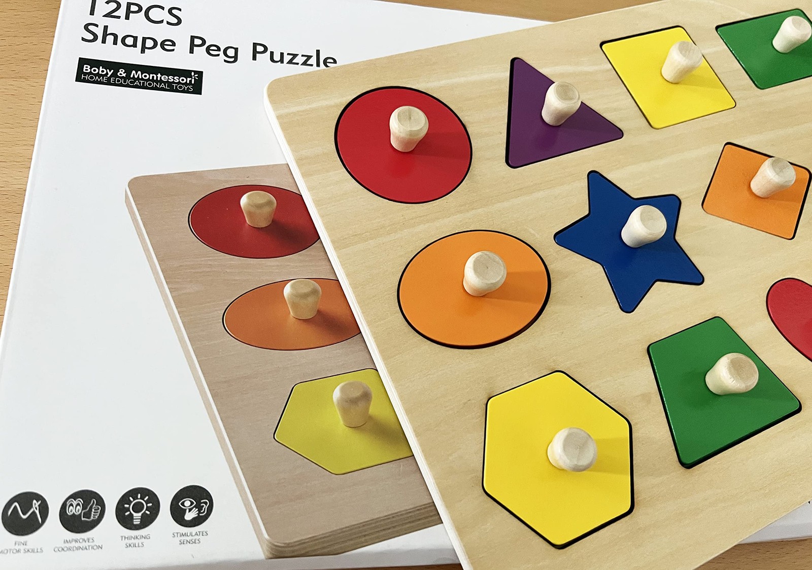 Dailyfunn Montessori Toy Shape Peg Puzzles Baby Puzzle 12-18-24 Months with K…