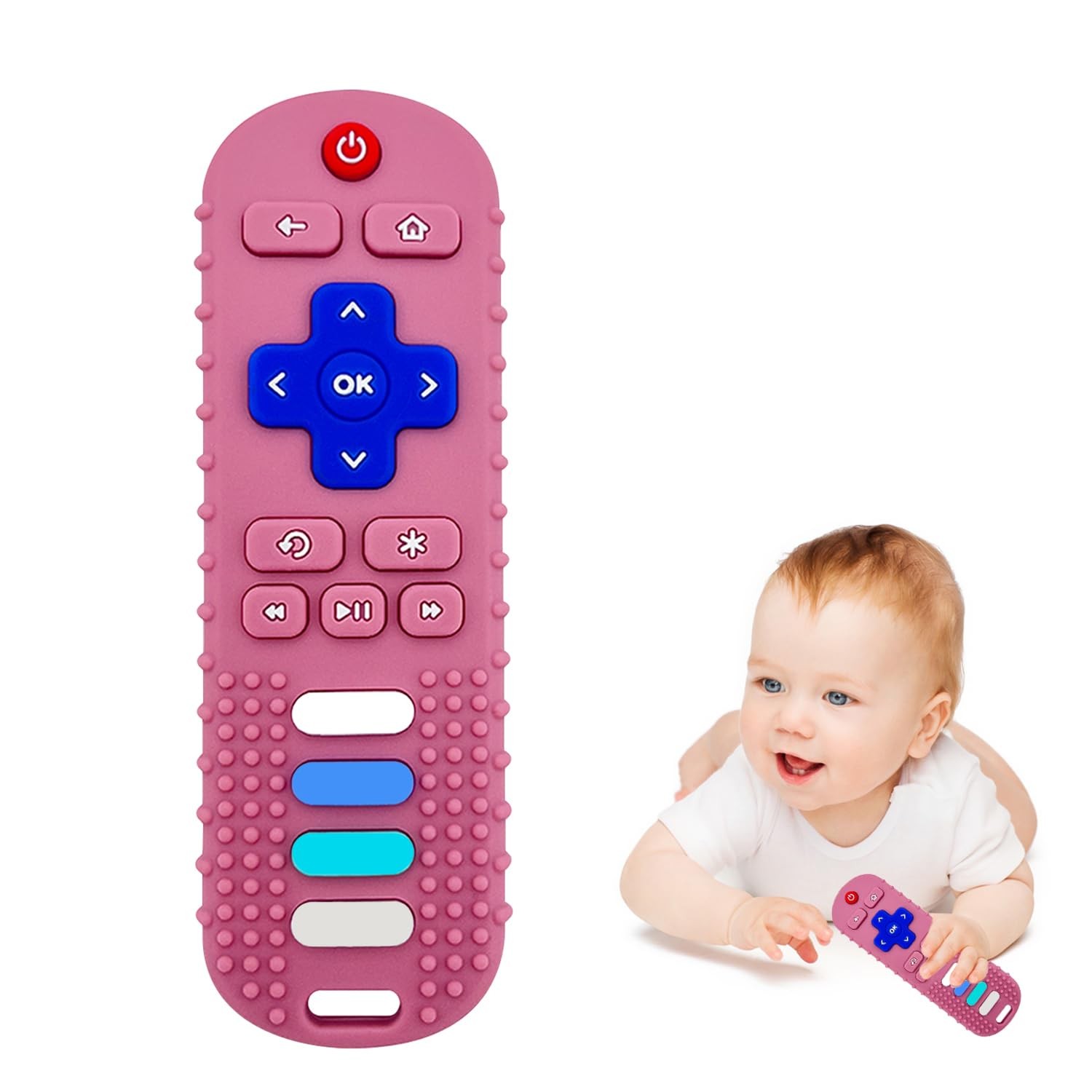 ROBBEAR Baby Teething Toys, Food Grade Silicone Teether for 1 pack, Pink RC