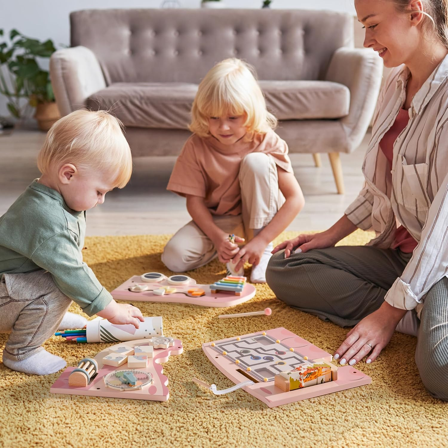 Pink Montessori Crocodile Busy Board Wall Panel for Toddler Fun & Learning