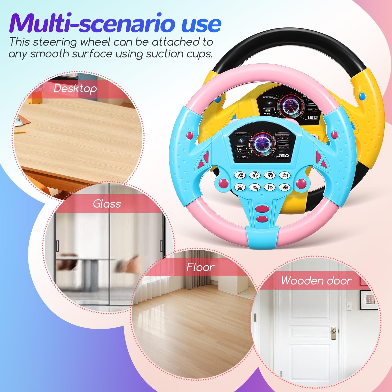 Kids Steering Wheel Toy – 2PCS Simulated Driving Racing Car Game Toy, Driving.