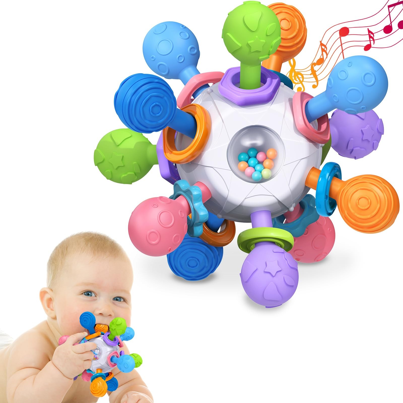 Baby Teething Toys for 0-6 6-12 Months Ages 0-2, Tummy Time Montessori White