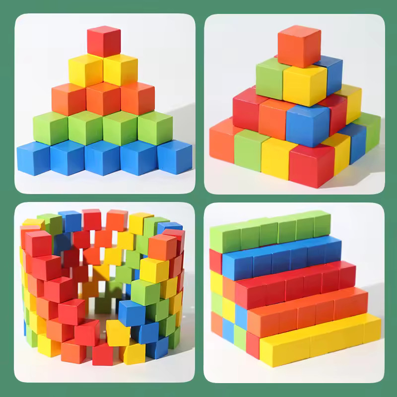 50PCS Colorful Wooden Building Blocks 1″ Stacking Cube Learning Toy Set