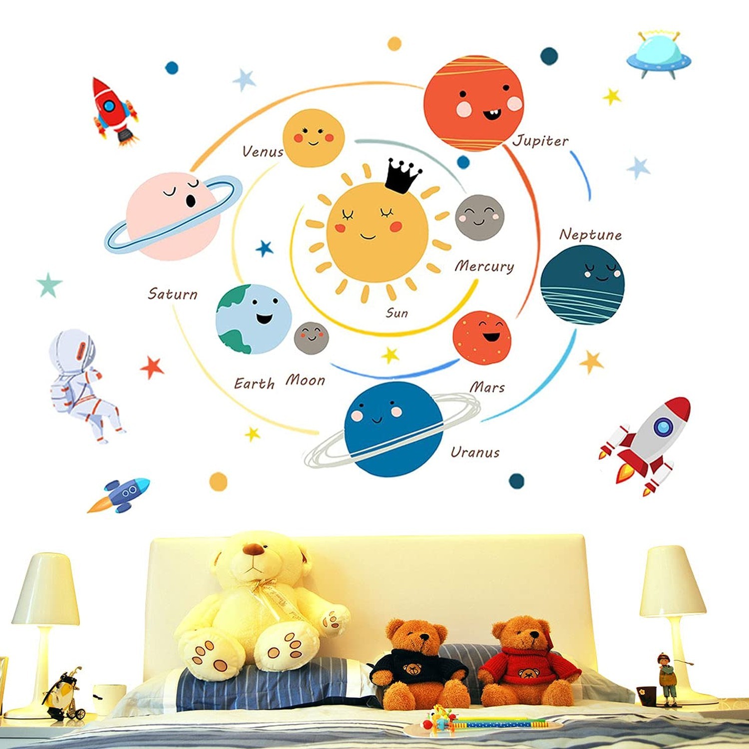Space Planet Wall Decals Wall Stickers Kids,Cute Educational Wall Stickers fo…