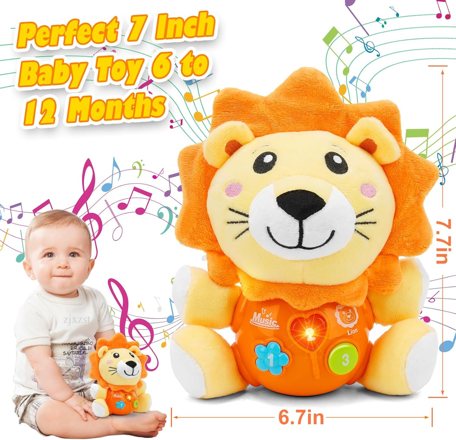 Baby Toys 6 to 12 Months – Infant Baby Musical Lion Plush Toy for Boys & Girls –
