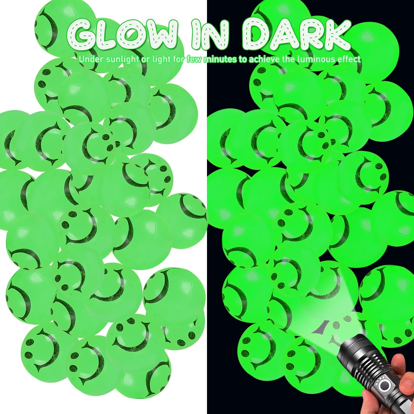 38Pcs Glow in The Dark Smile Bouncy Balls- 1 Inch High Bouncing Balls, Small …