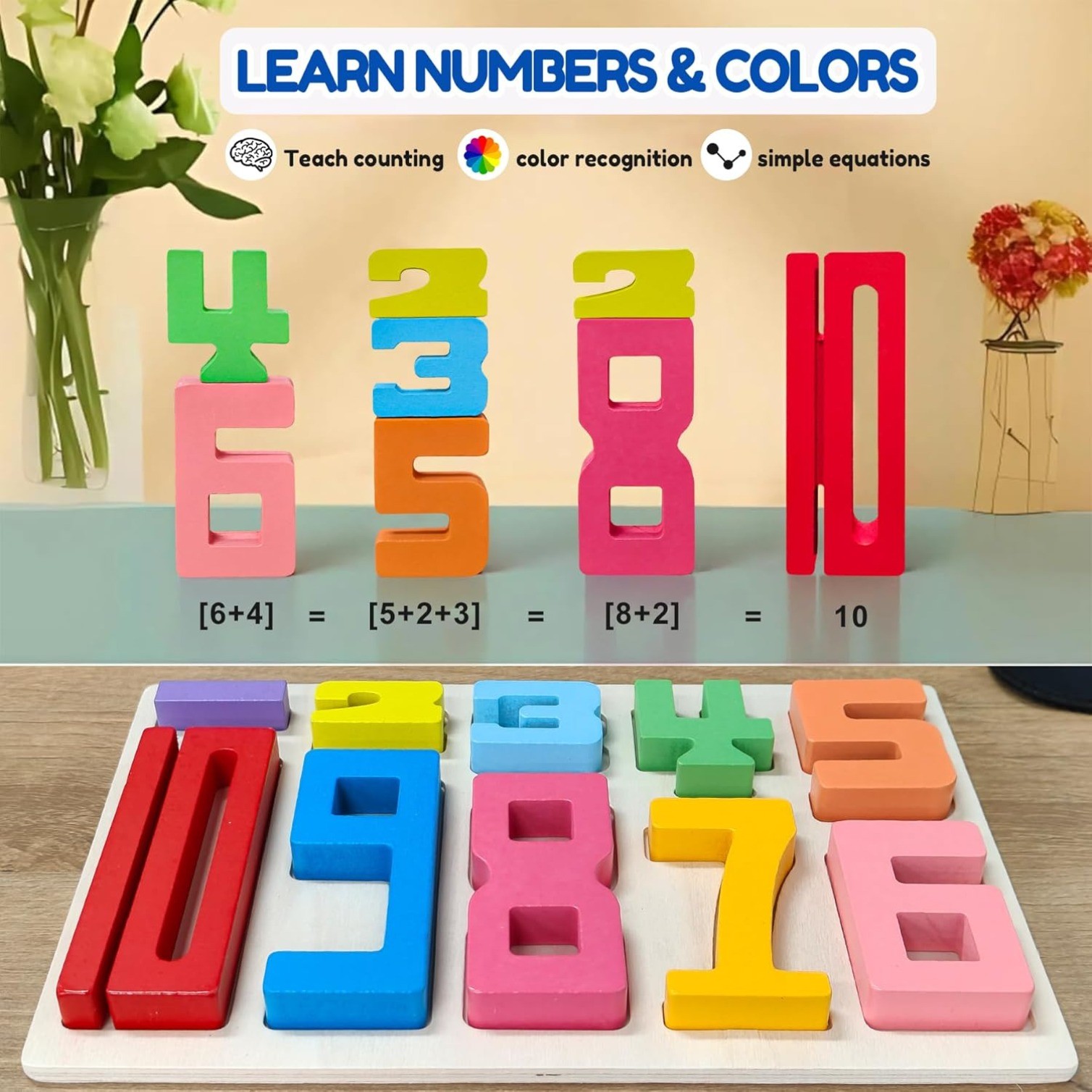 10/20Pcs Wooden Number Building Blocks, Montessori Number Blocks Math Learning