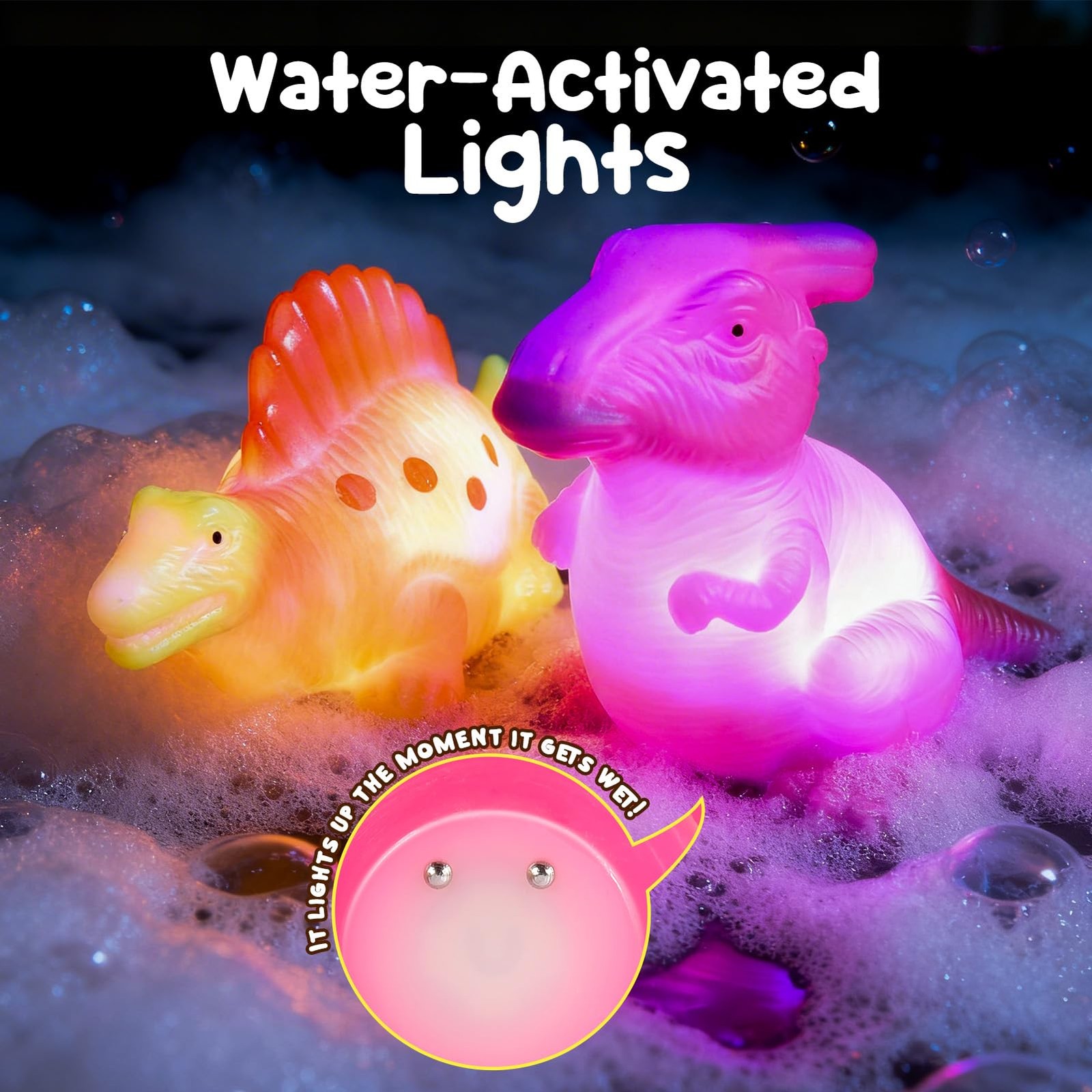 Baby Bath Toys for Toddlers 1-5, 6 Packs Light Up Floating Dinosaur Small