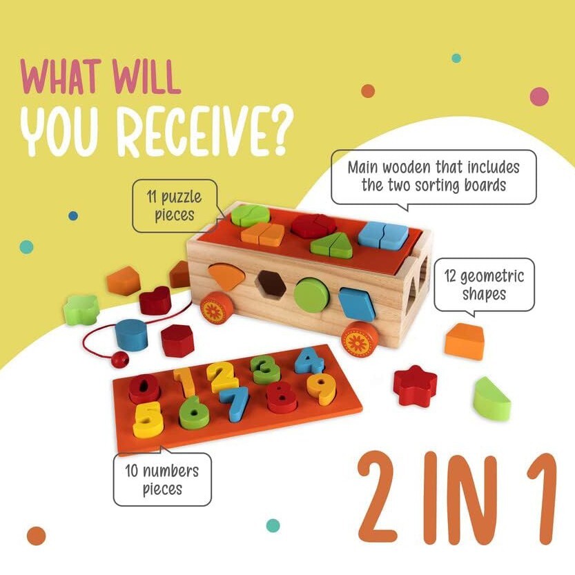 33Pc Wooden Montessori Toy for Toddlers, Kids, Boys, & Girls, Sorting Shapes Box