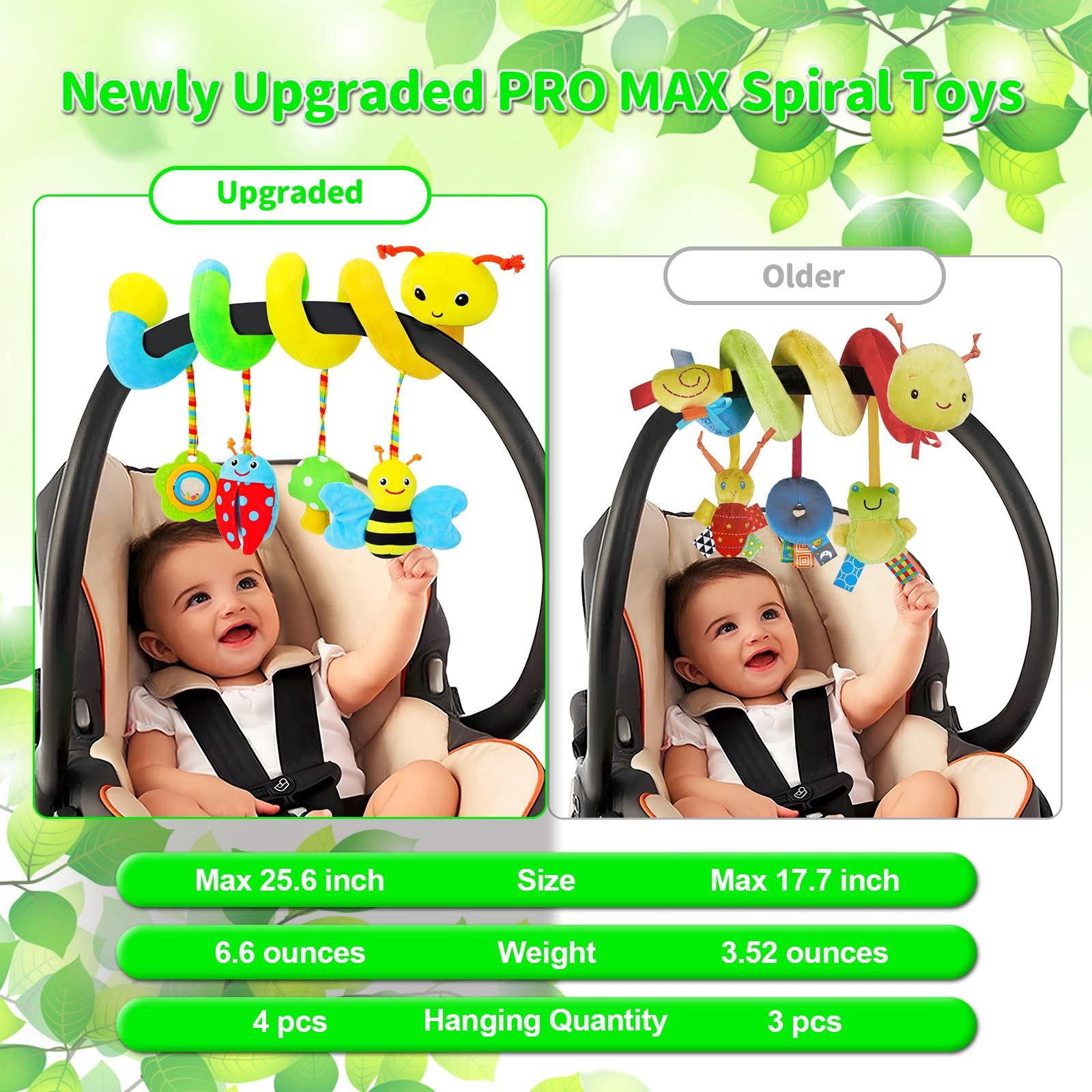FPVERA Car Seat Toys for Babies 0-6 Months Upgraded Large, Yellow+green+blue