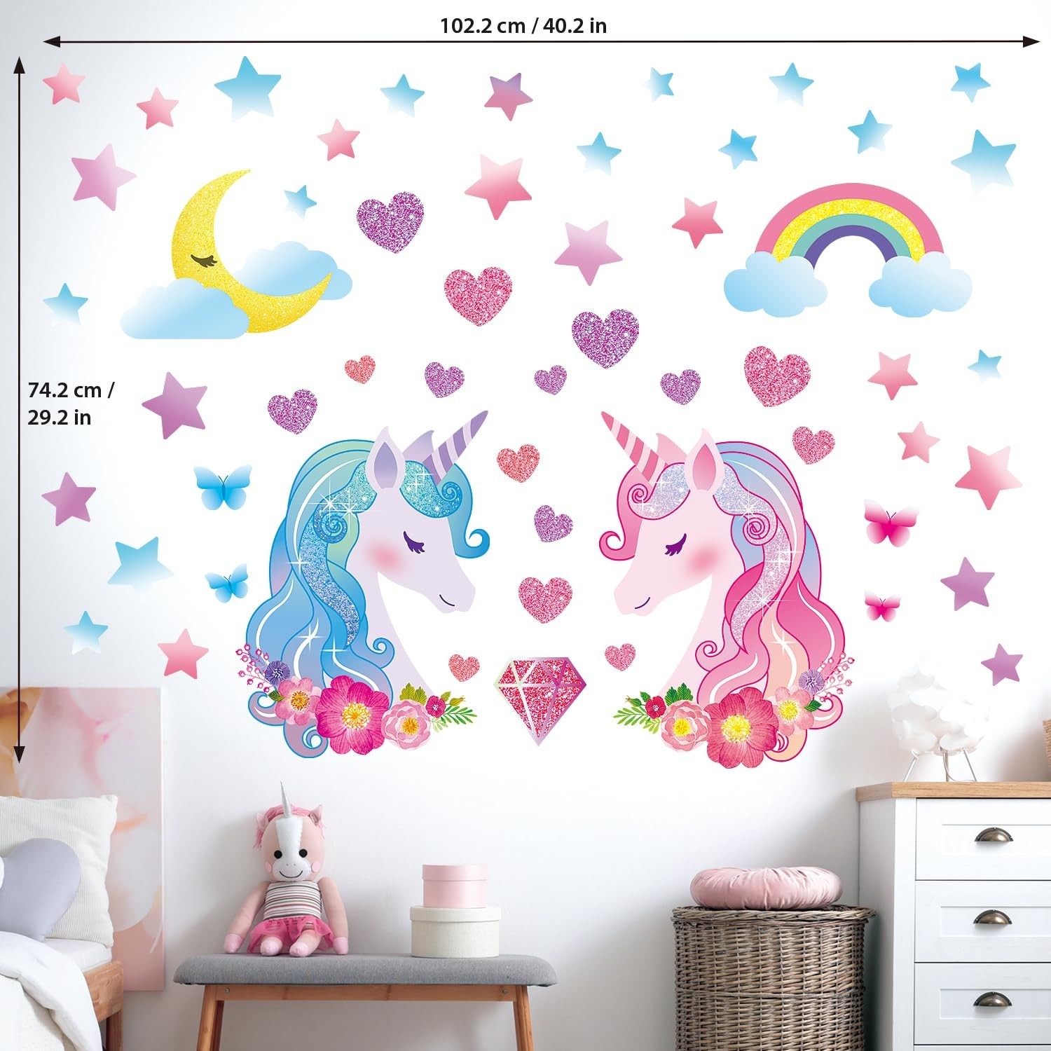 DECOWALL Unicorn Wall Stickers for Girls – Pink Princess Peel and Stick Wa