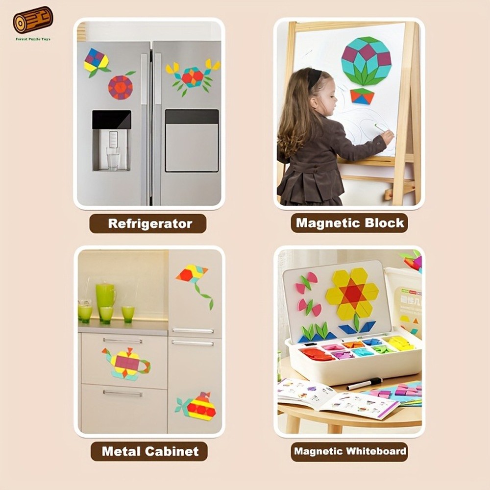 Wooden Magnetic Tangram Puzzle Set Geometric Shape Learning Toy for Preschoolers