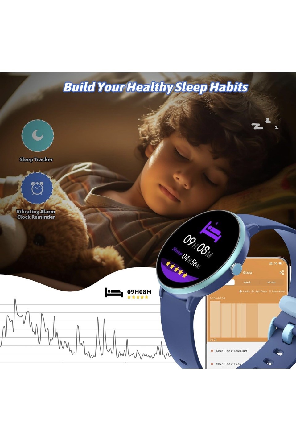 Smart Watch for Kids Boy Girl, No Phone Needed Kids Watch Waterproof with Blue