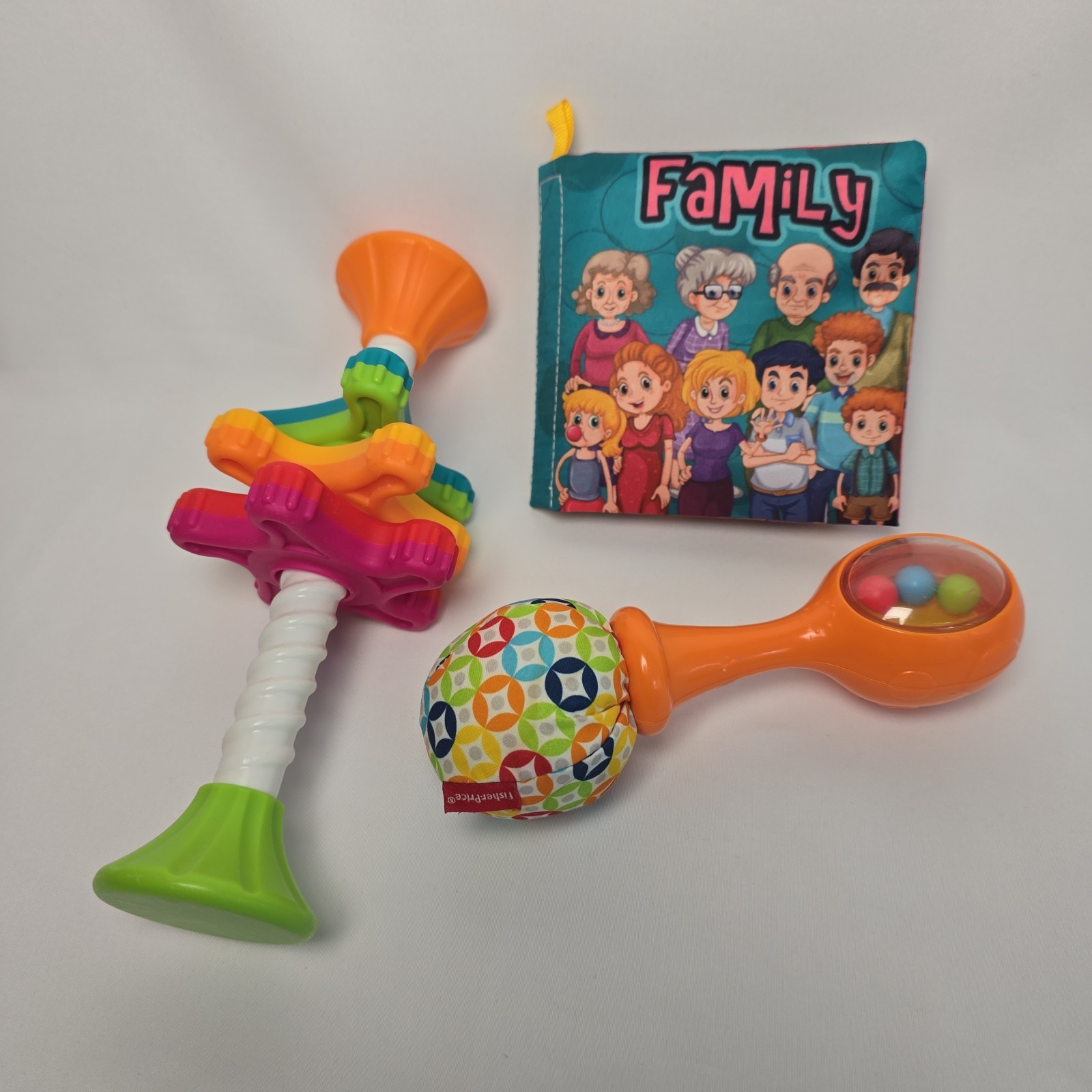 Lot Of Baby Toys Fat Brain MiniSpinny Fisher Price Maraca & Family Soft Book