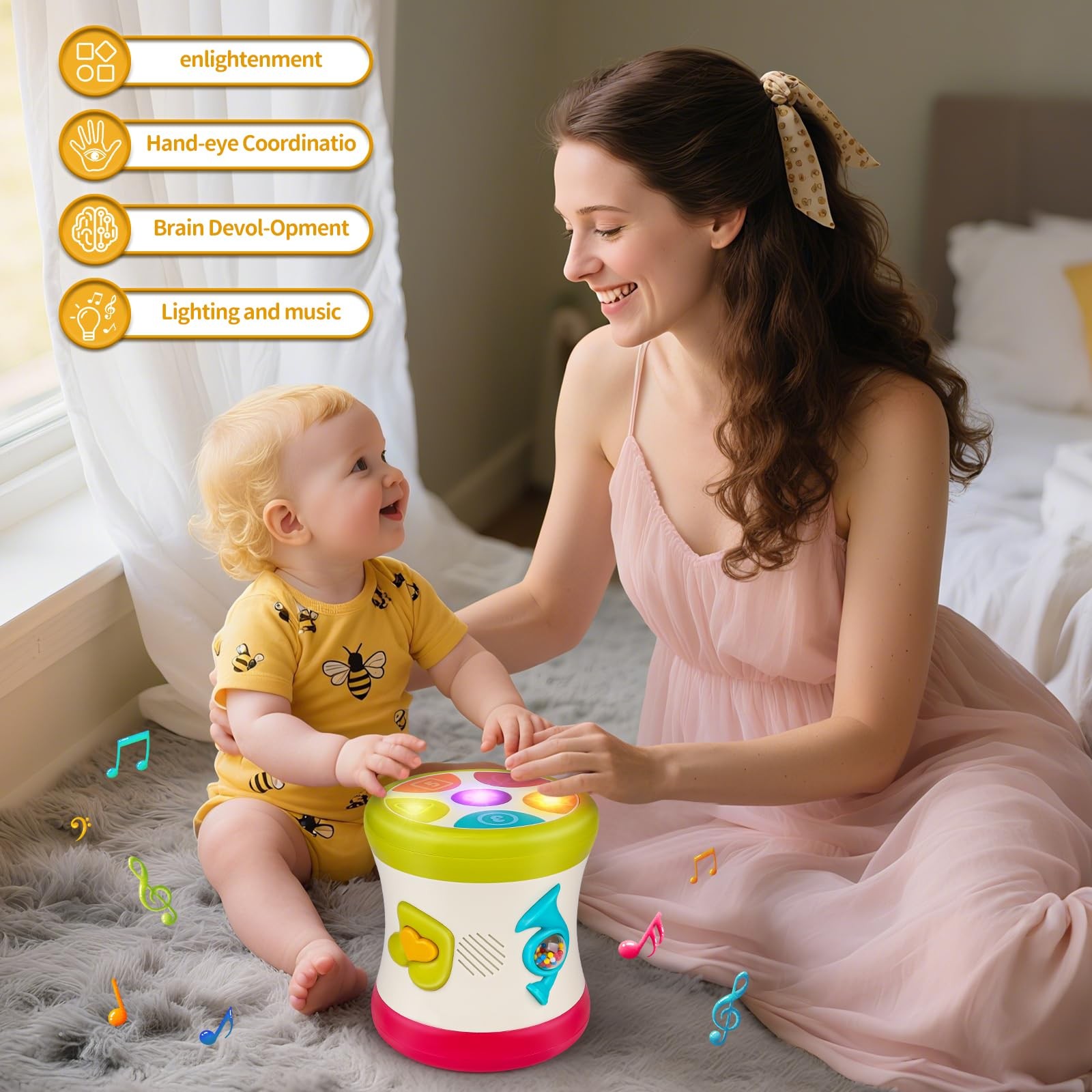 5 in 1 Baby Toy 0-6 Months Musical Early Learning Toy Drum for 1 Year Old wit…