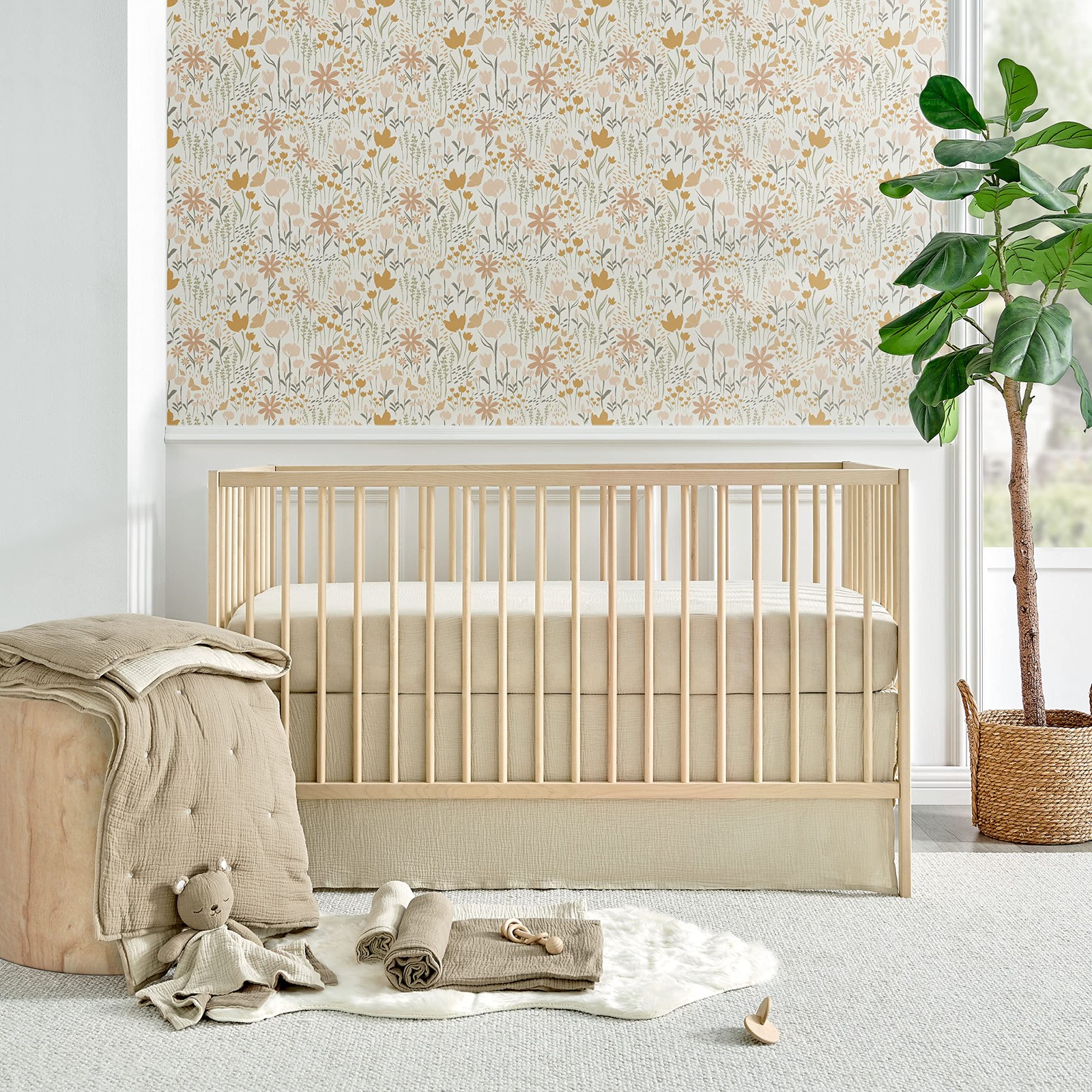 – Cloud Muslin Crib Dust Ruffle – Baby Nursery – Beige Textured Muslin – Dust…