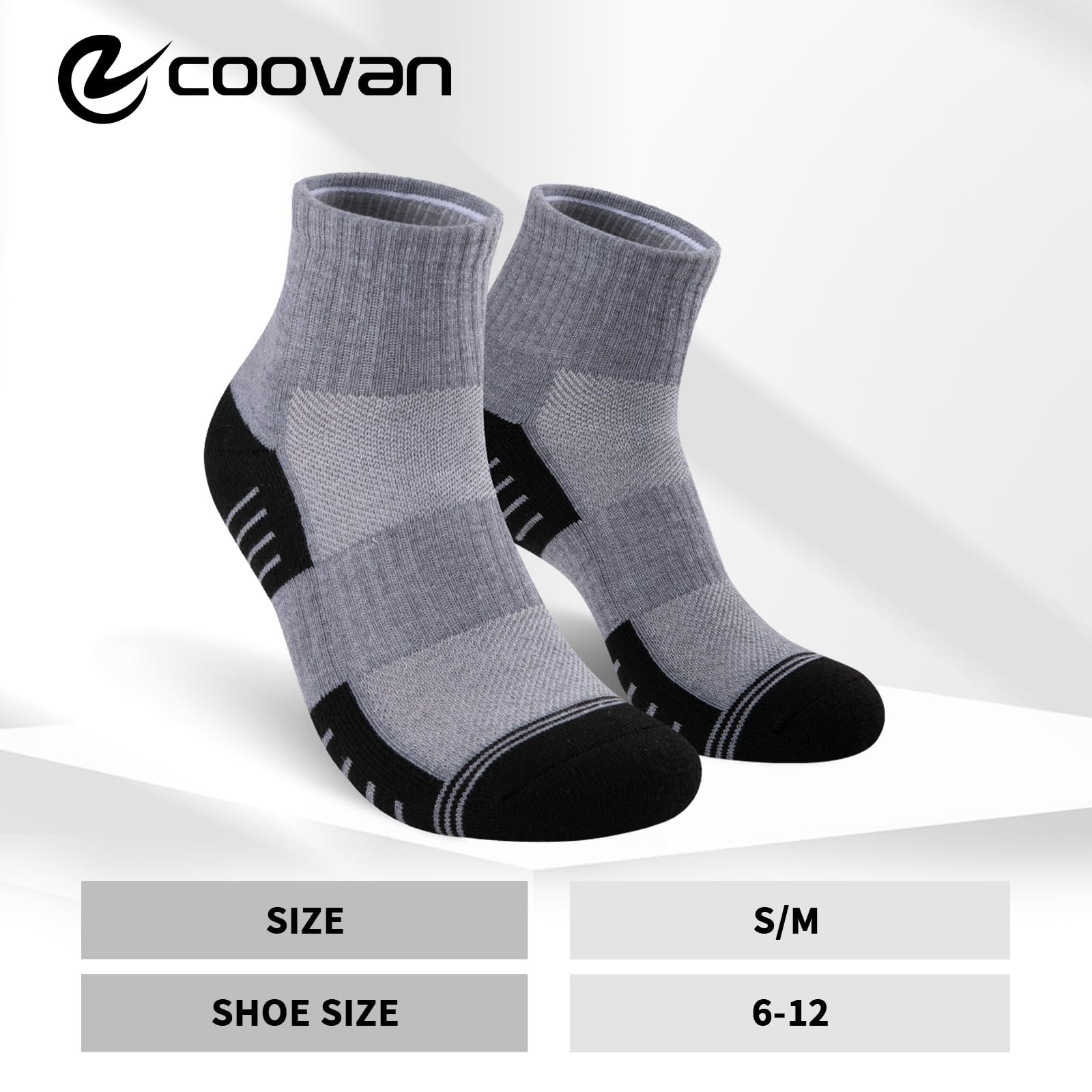COOVAN Mens Athletic Ankle Socks Thick Cushioned Quarter Sock Sport Running H…