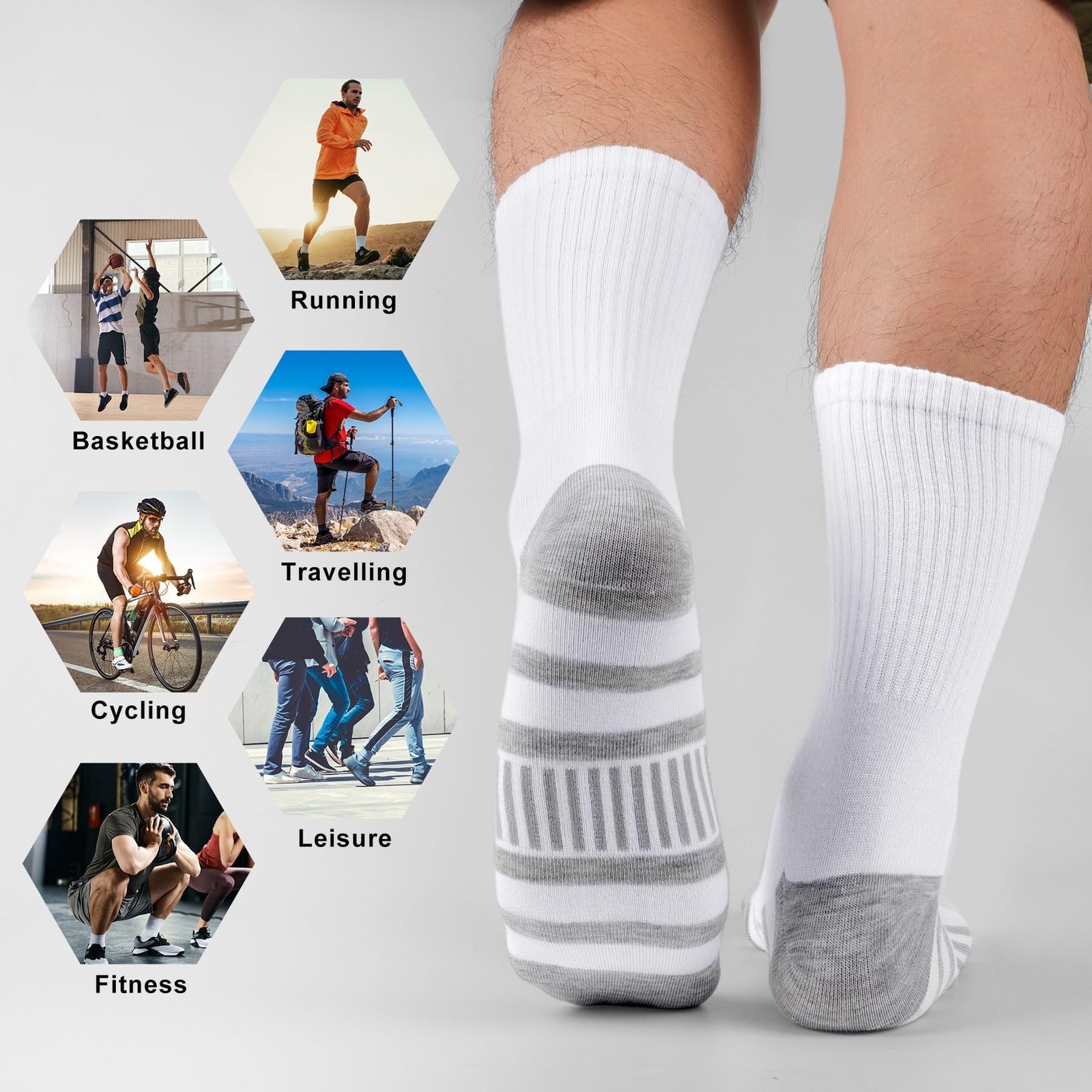 MUQU Mens White Crew Socks – Sports Thin Athletic Breathable Running Long Soc…