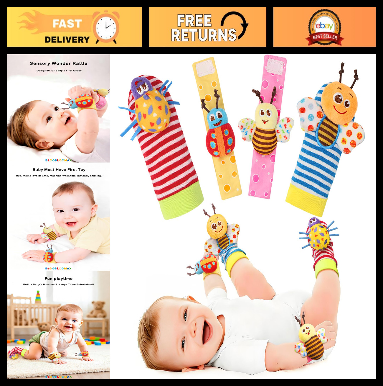 Infant Hand & Foot Rattle Set – Baby Toys for Newborns 0-36 Months, Gift Idea