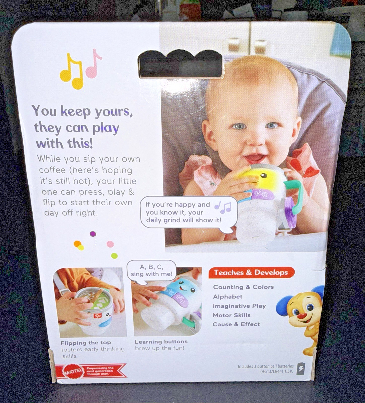 Fisher Price Laugh & Learn Wake Up & Learn Coffee Mug 6-36 Months NIB