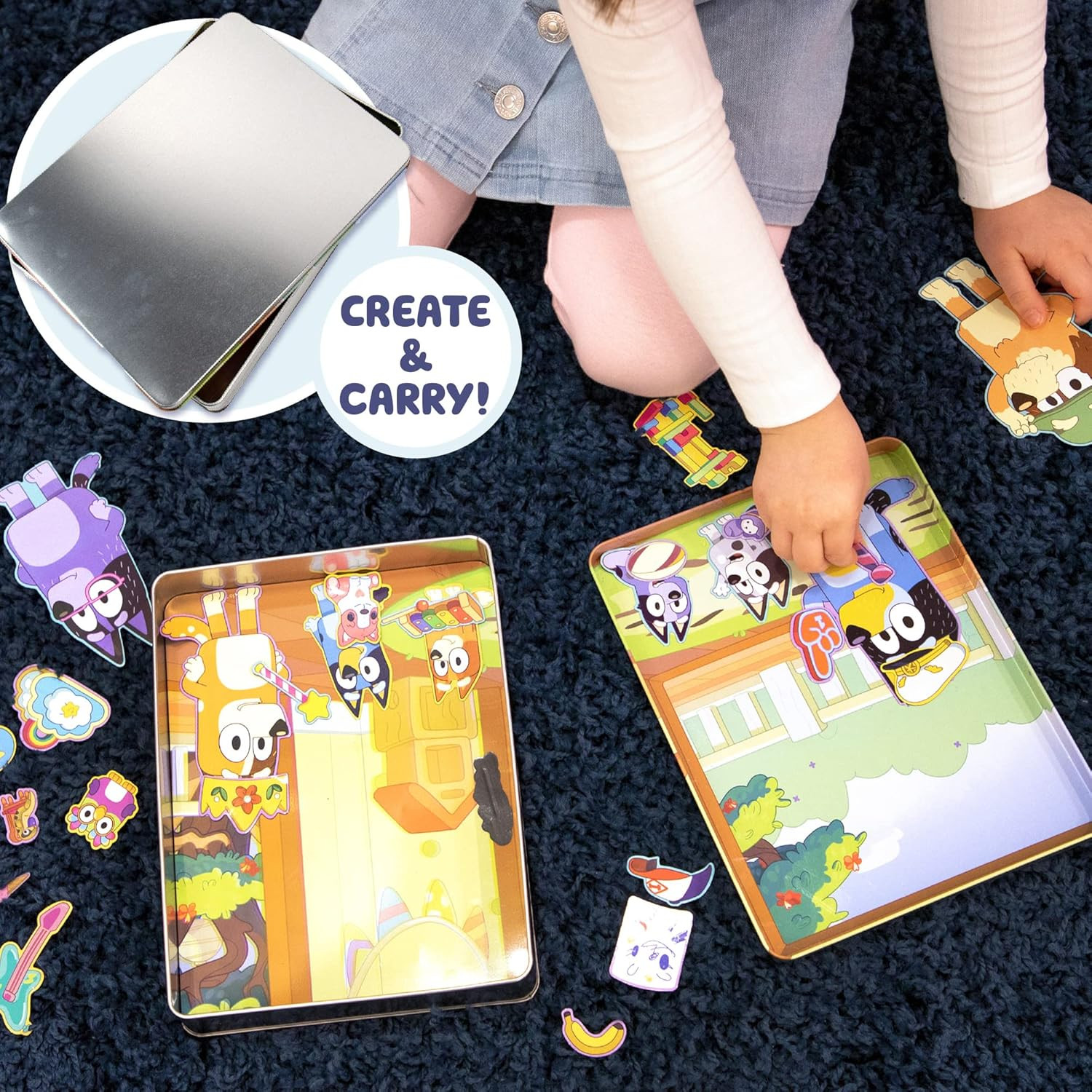 Bluey Magnetic Playset with Tin Case – 75 Pcs Character Magnets for Kids Ages 3+