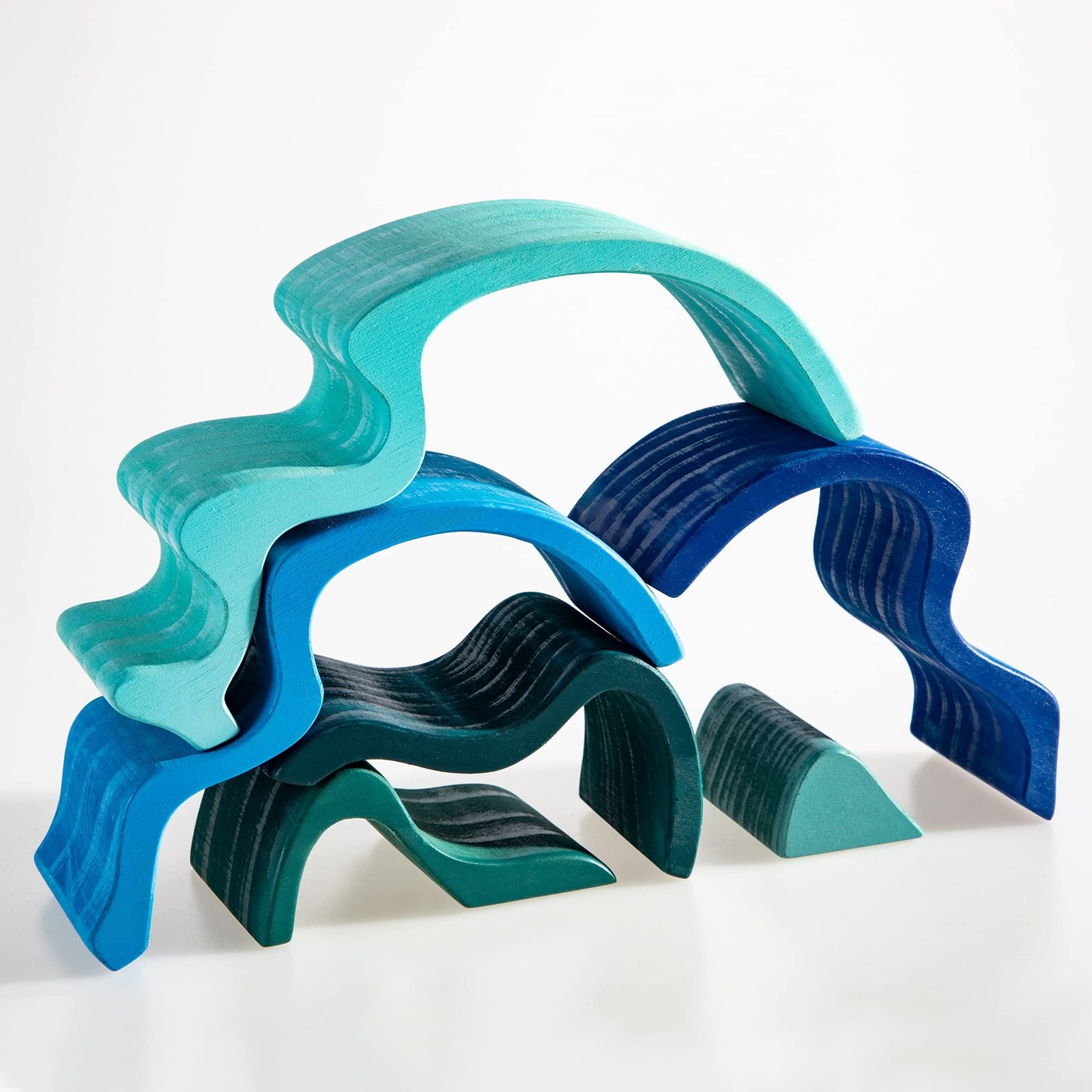 Wooden Rainbow Stacking Toy, Water Wave Elements Wooden Stacker, Various Shap…