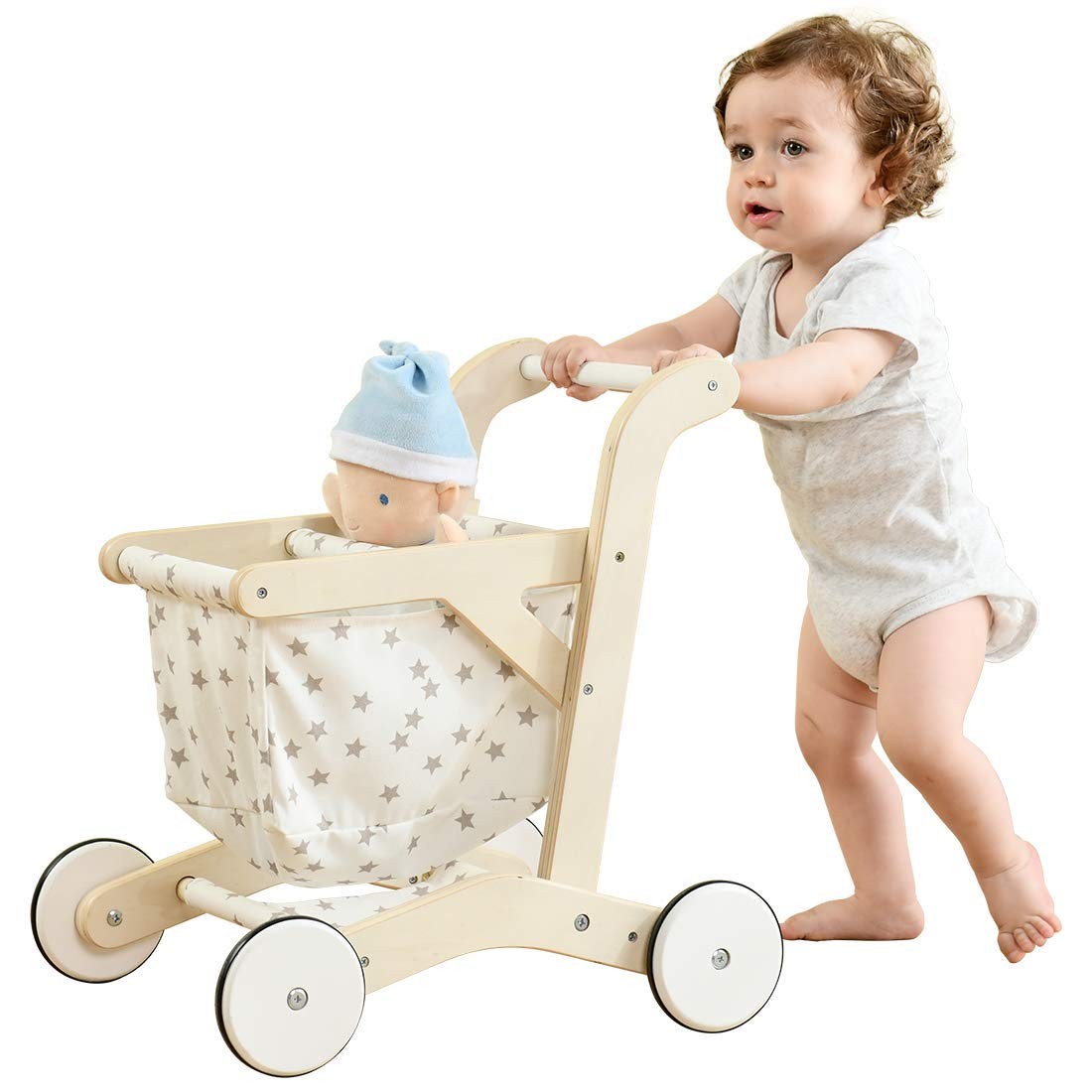 labebe Baby Push Walker Doll Stroller, Toy 15.2×18.7×19.7 inches, Beige
