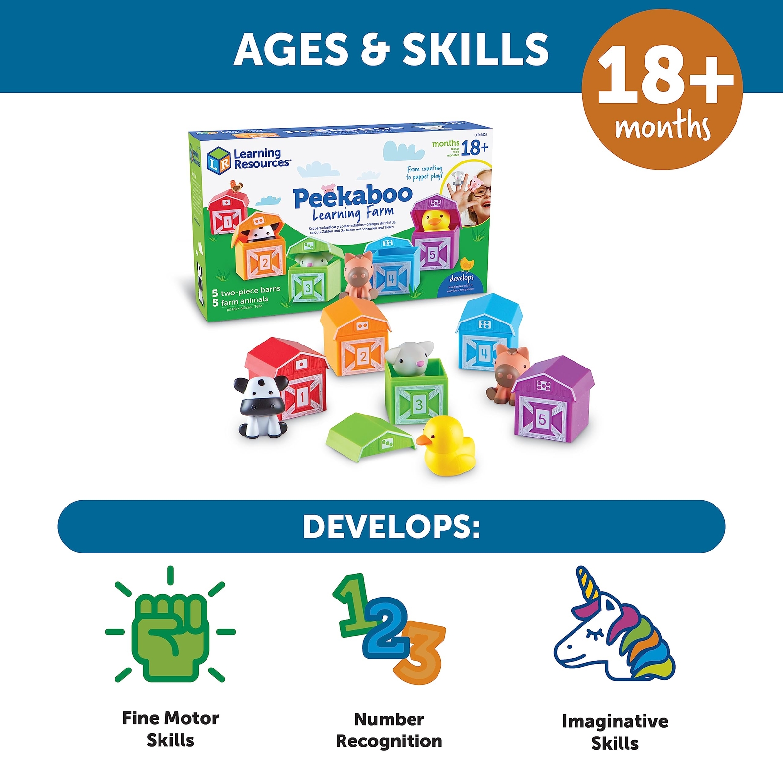 Learning Resources Peekaboo Learning Farm Animal Puppets Fine Motor Skills Toys