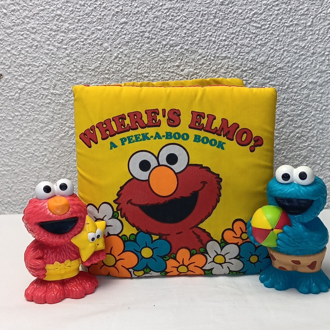 Sesame Street Lot Peek A Boo Soft Book & Cookie Monster Elmo Figures
