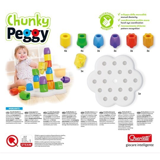 Quercetti Chunky Peggy 22pc Peg Blocks Stacking Shapes Sorting Toy 1+ Years